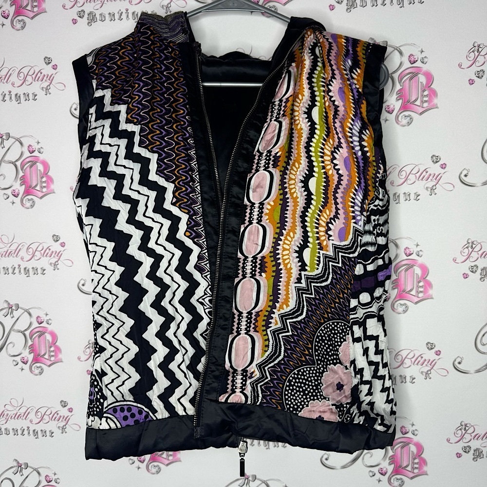 Vest reversible 2 sides black or boho pattern floral shiny made in Italy luxe